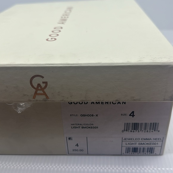 BN IN BOX Good American Light smoke Jeweled Emma Heels Sz 4 - Picture 8 of 9